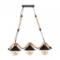 Distribuidor - Lâmpadas Diversas | Lâmpadas Rústicas | LAMPARA CABO 3XE27 NEGRO CUERDA DE CAÑAMO REGX72X18 CM Ref: 150753009